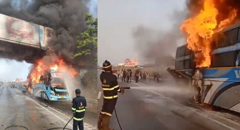 Mumbai-Pune Expressway: निजी यात्री बस में अचानक लगी आग, बाल-बाल बचे 36 यात्री